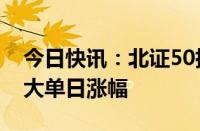 今日快讯：北证50指数涨超13%，创历史最大单日涨幅