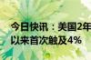 今日快讯：美国2年期国债收益率自8月23日以来首次触及4%