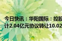 今日快讯：华阳国际：控股股东 实控人及其一致行动人拟合计2.04亿元协议转让10.02%公司股份