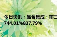 今日快讯：晶合集成：前三季度预盈2.7亿元3亿元，同比增744.01%837.79%