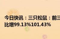 今日快讯：三只松鼠：前三季度预盈3.38亿元3.42亿元，同比增99.13%101.43%