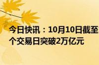 今日快讯：10月10日截至14时42分，两市成交额连续第四个交易日突破2万亿元